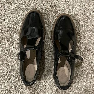 Clark’s patent black loafers, size 9.